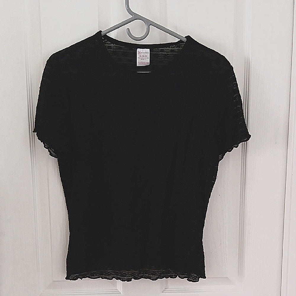 Classic Lacy See-Through Black Women's Top With Flower Designs
